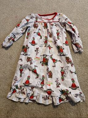Girls' White Holiday Nightgown with Red & Green Character Print